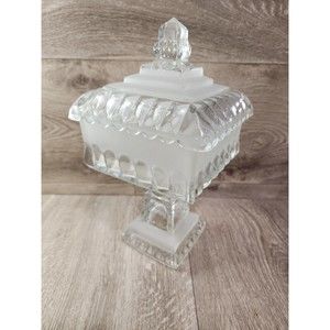 Vintage Westmoreland Frosted Glass Wedding Lidded Dish Candy  8"